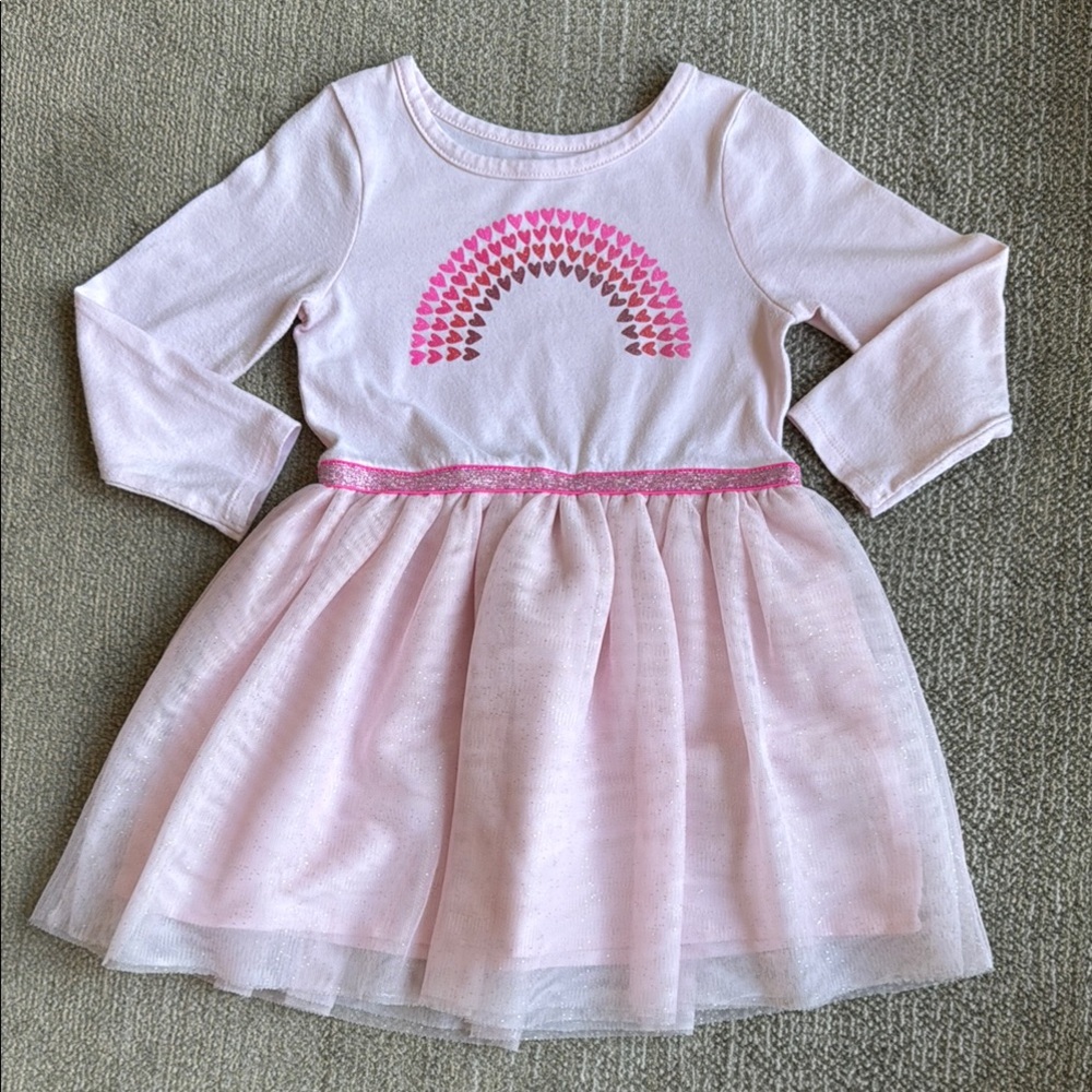 Pink Kids Dress with Heart Rainbow Design Size 2T